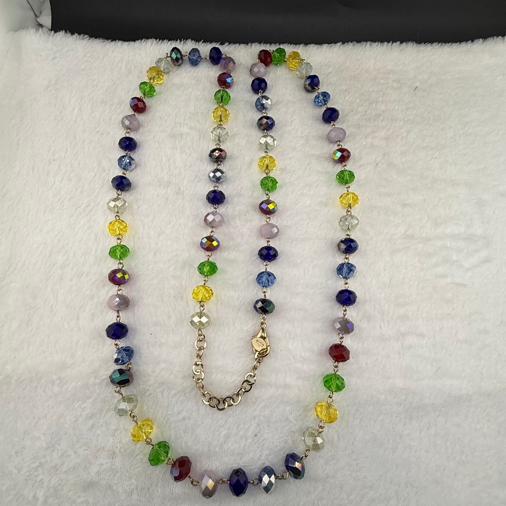 Louis Dell'Olio Necklace Multicolor Faceted Bead Gold Tone 48in
